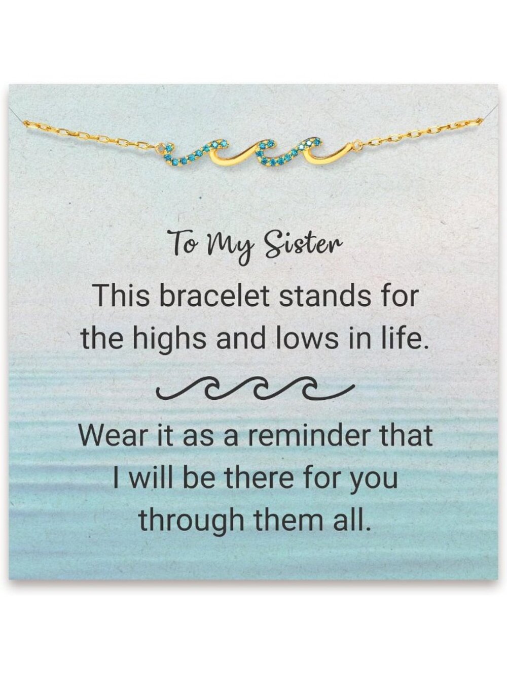 Sister Gift Bracelet, Wave & Cross Design, Birthday Jewelry for Sisters